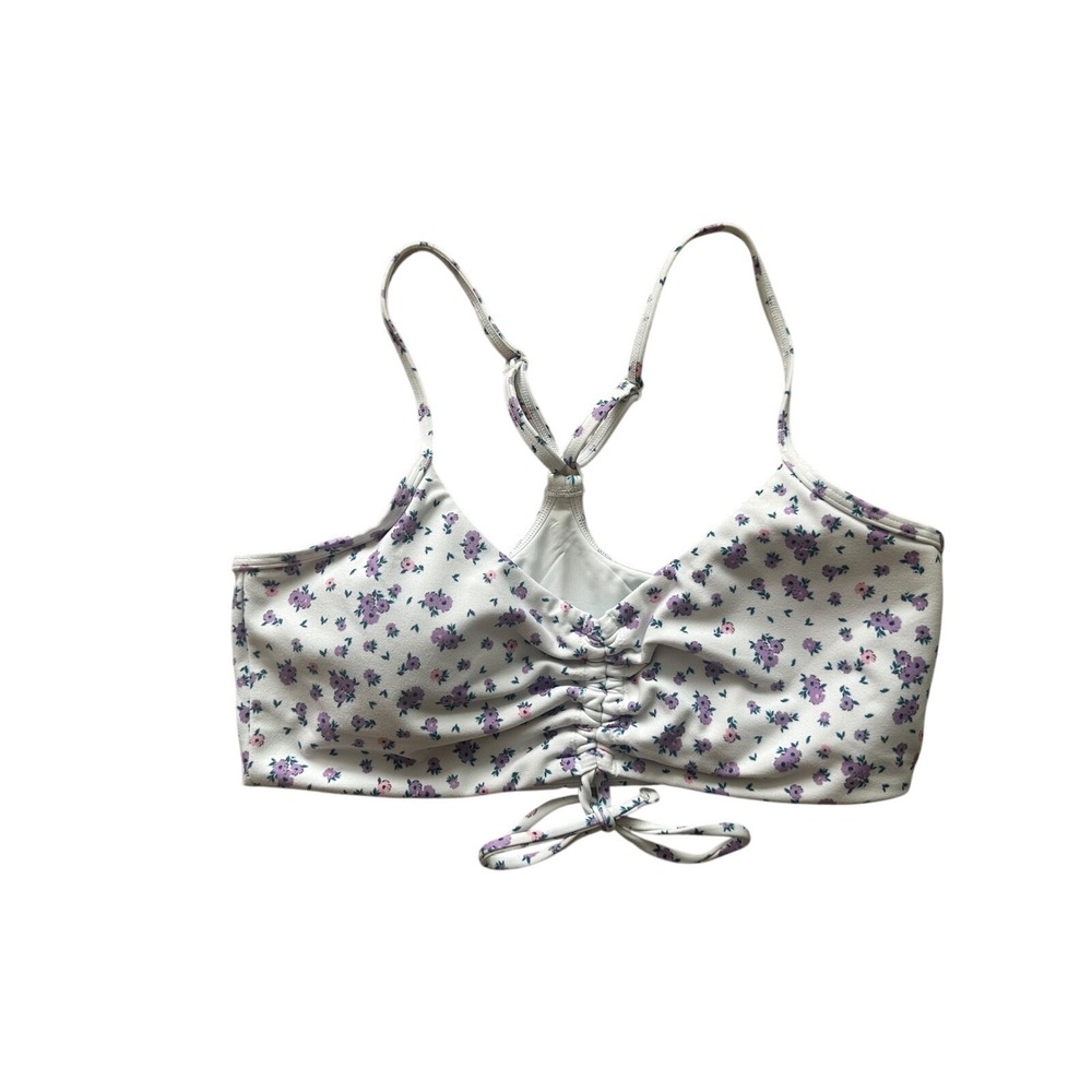 White Fox Active Floral‎ Print Drawstring Sports Bra size Medium
